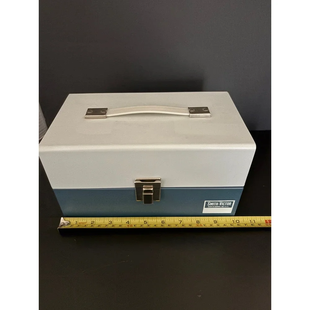 Smith-Victor Vintage Metal Storage Case Two-Tone Blue White Made in USA Retro